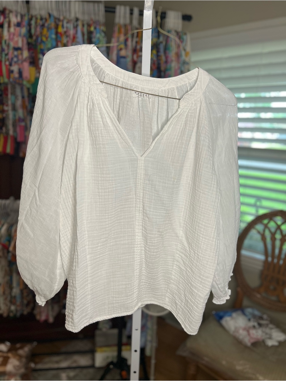 Velvet by Graham & Spencer White Gauze Peasant Blouse